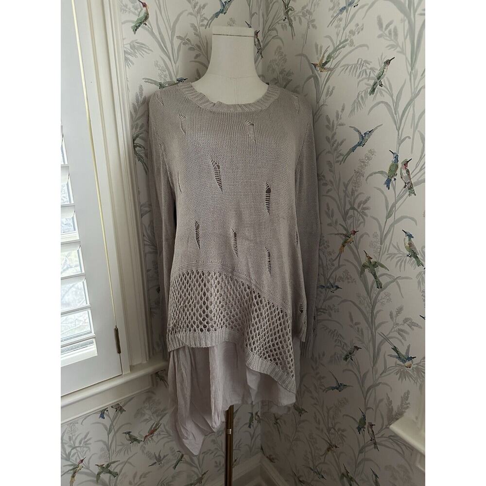 Trendology Women’s Sweater Tunic Crochet Lined Hobo Beige Size Medium